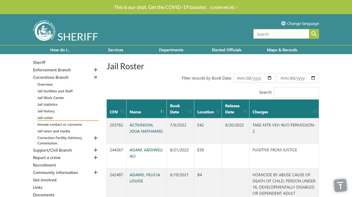 Jail Roster | Clark County - Clark County, Washington